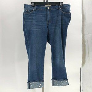 eloquii denim pearl beaded cuffed cropped jeans 20